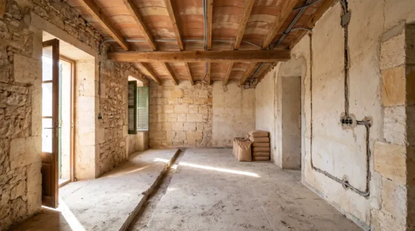 Mallorcan interior opened for new installations with a channel cut across the floor screed