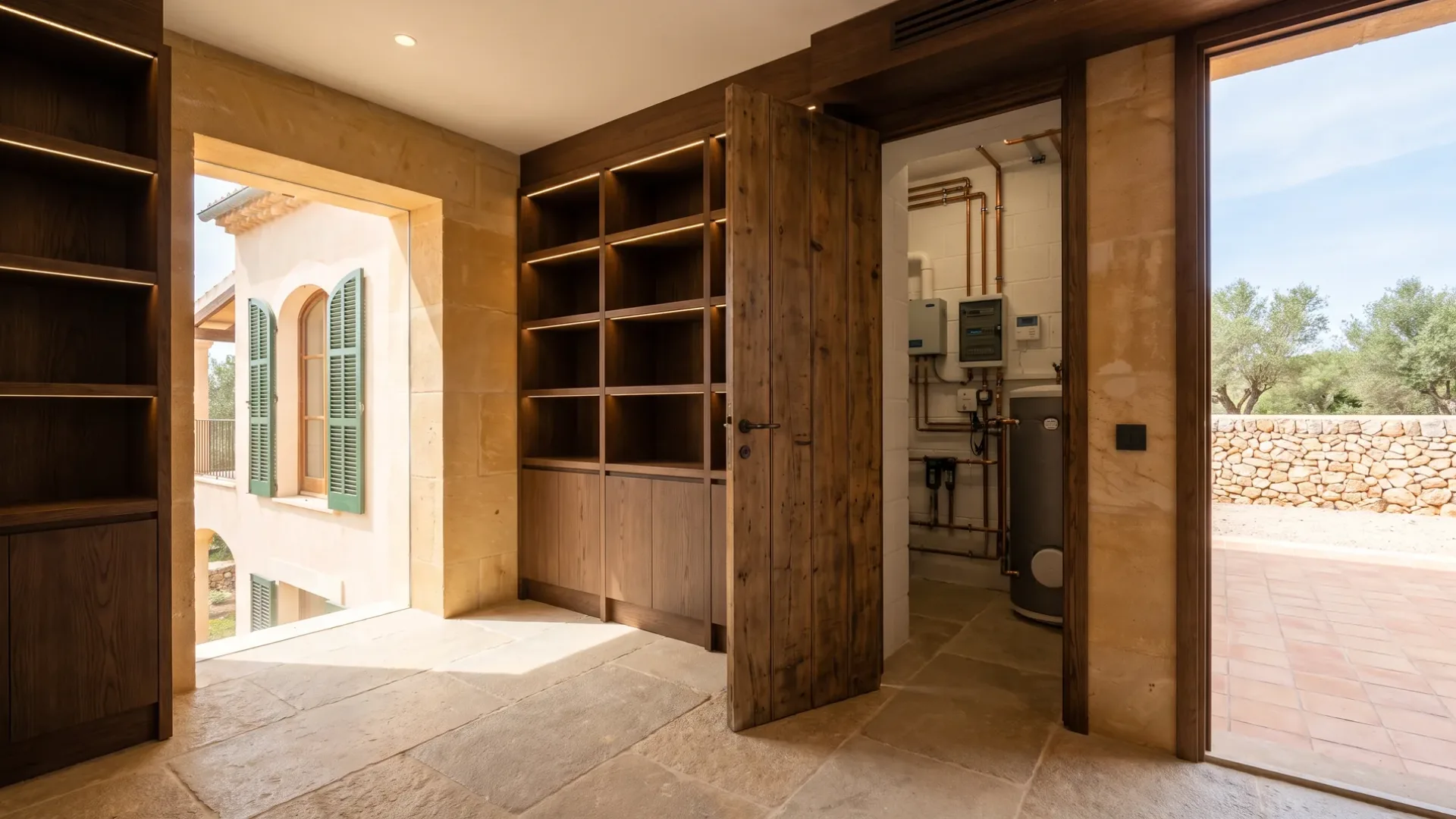 High-specification Mallorcan villa interior with bespoke joinery and deep stone slabs