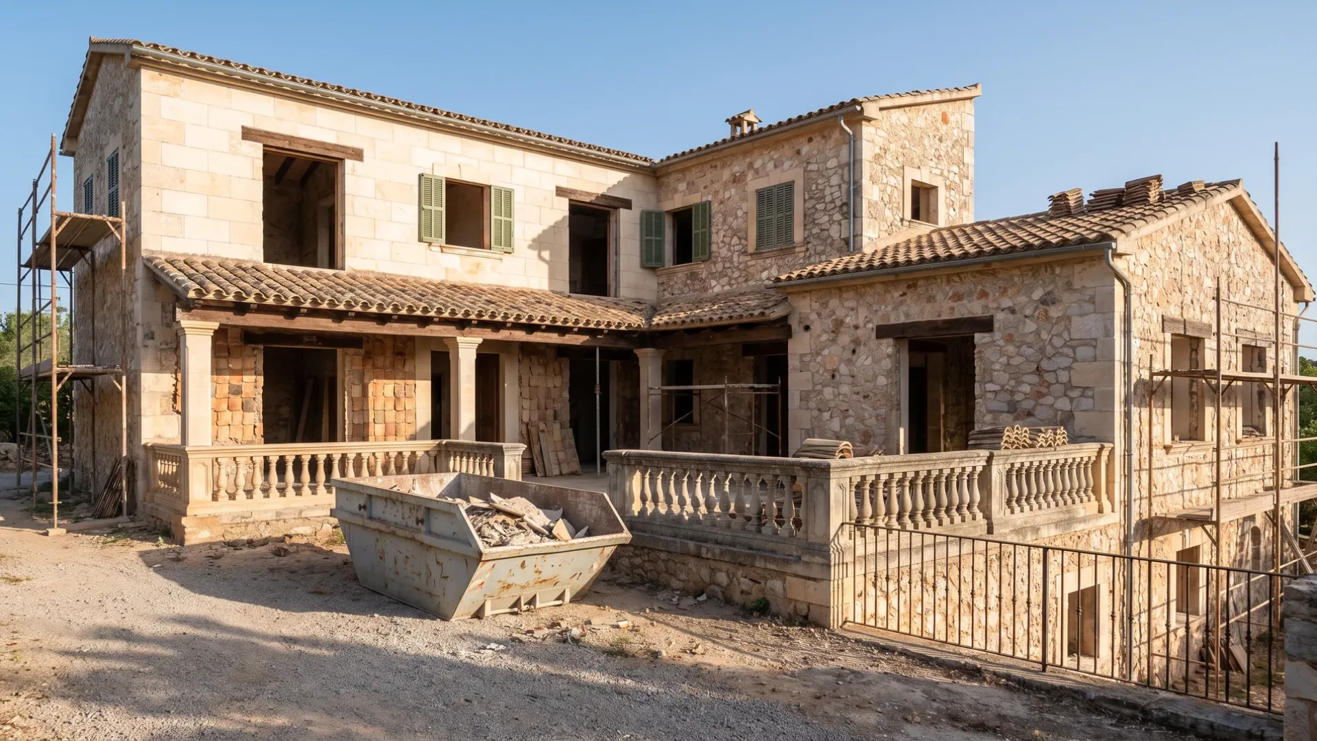 Large Mallorcan villa from the boom decades with earlier tiling and older joinery exposed