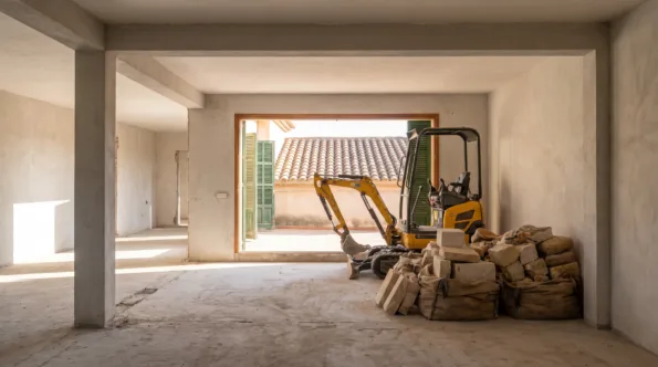 Concrete-framed Mallorcan villa opened into one space with the columns and beams exposed